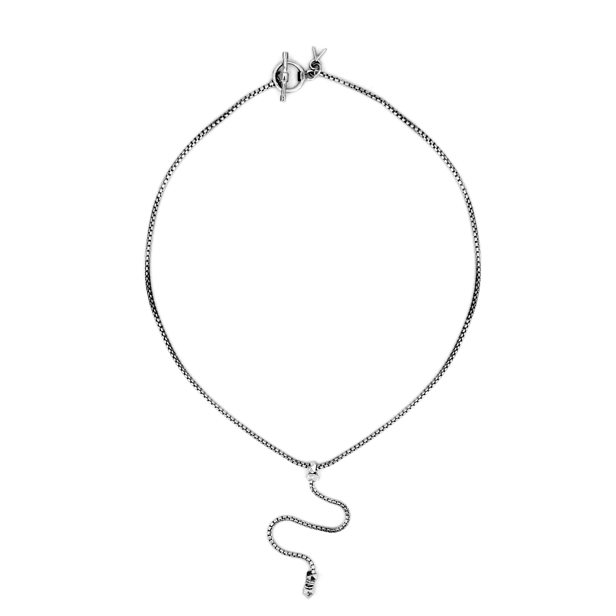 Pyramid Lariat Necklace - Single Drop on August Chain